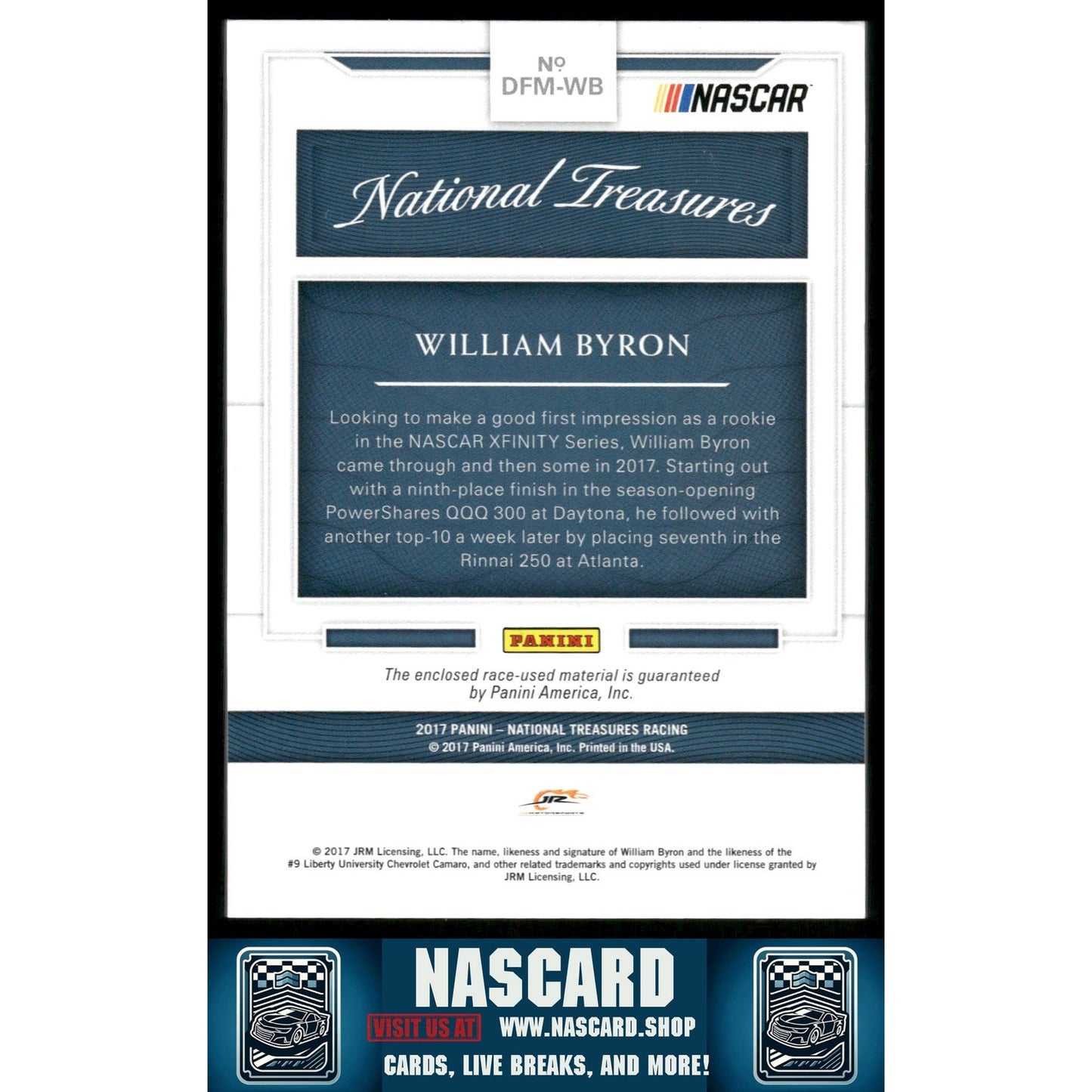 2017 Panini National Treasures William Byron Dual Firesuit Materials Green #/5 - NASCARD.shop