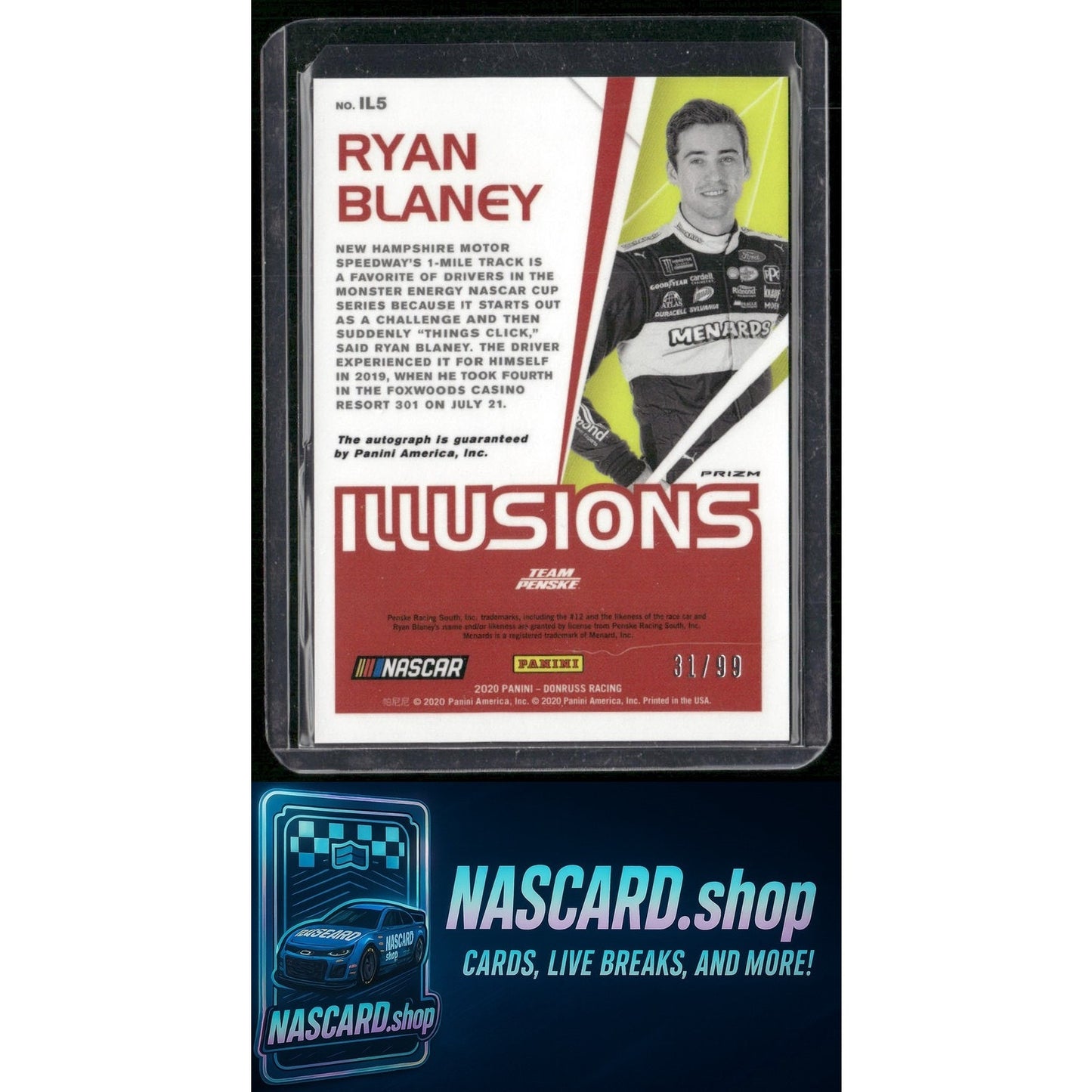 2020 Donruss #IL5 Ryan Blaney Optic Illusions Signatures Holo #/99