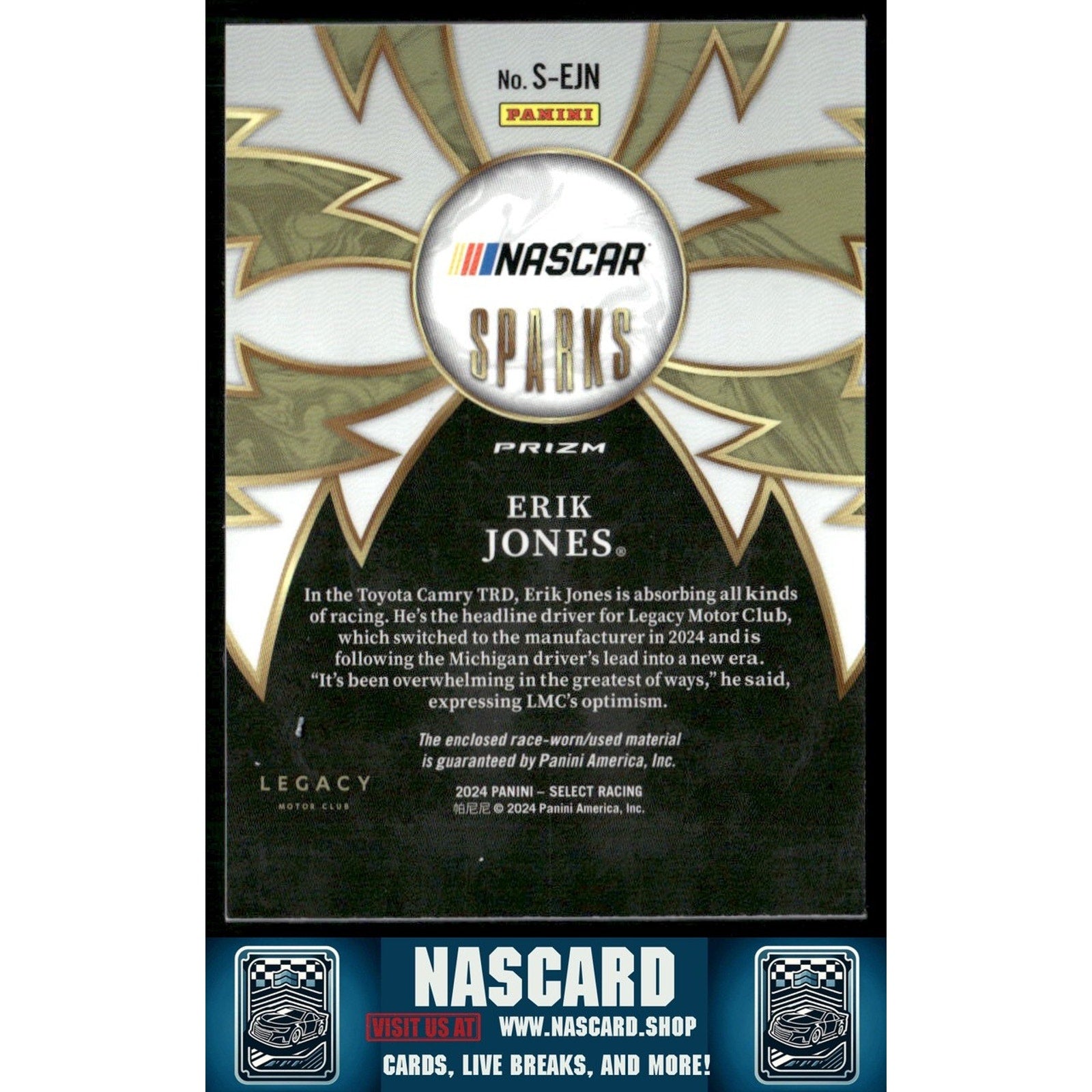 2024 Panini Select #S-EJN Erik Jones Sparks Flash Prizms - NASCARD.shop