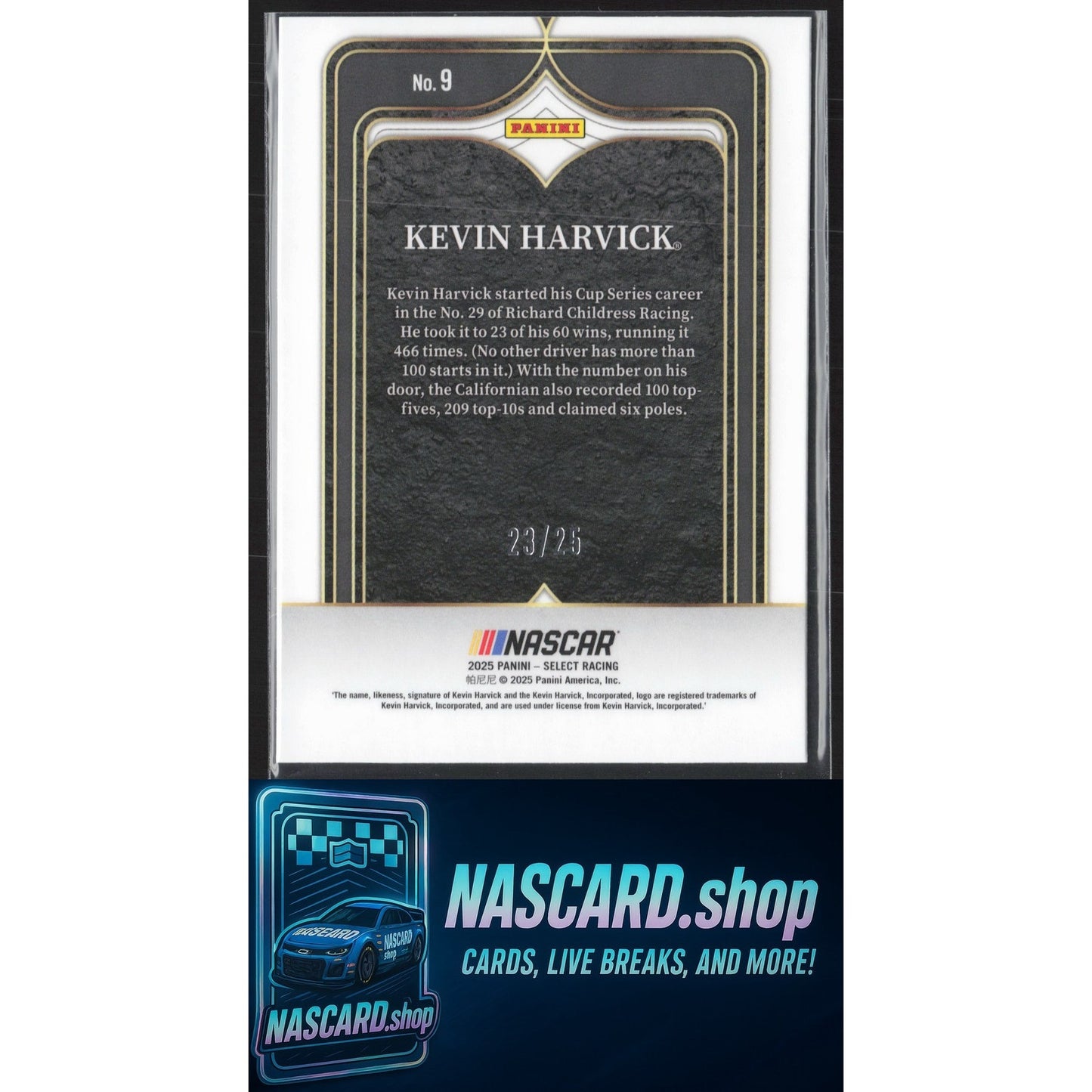 2025 Panini Select #9 Kevin Harvick Select Numbers Tie-Dye Prizms #/25