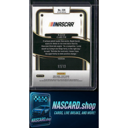 2025 Select Racing #226 Rajah Caruth Trackside Power Plaid Gold Prizms #/13 - NASCARD.shop