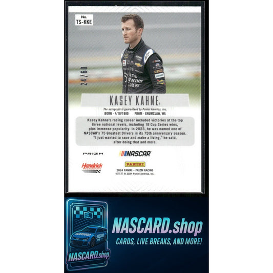 2024 Panini Prizm #TS-KKE Kasey Kahne Throwback Signatures Red #/60
