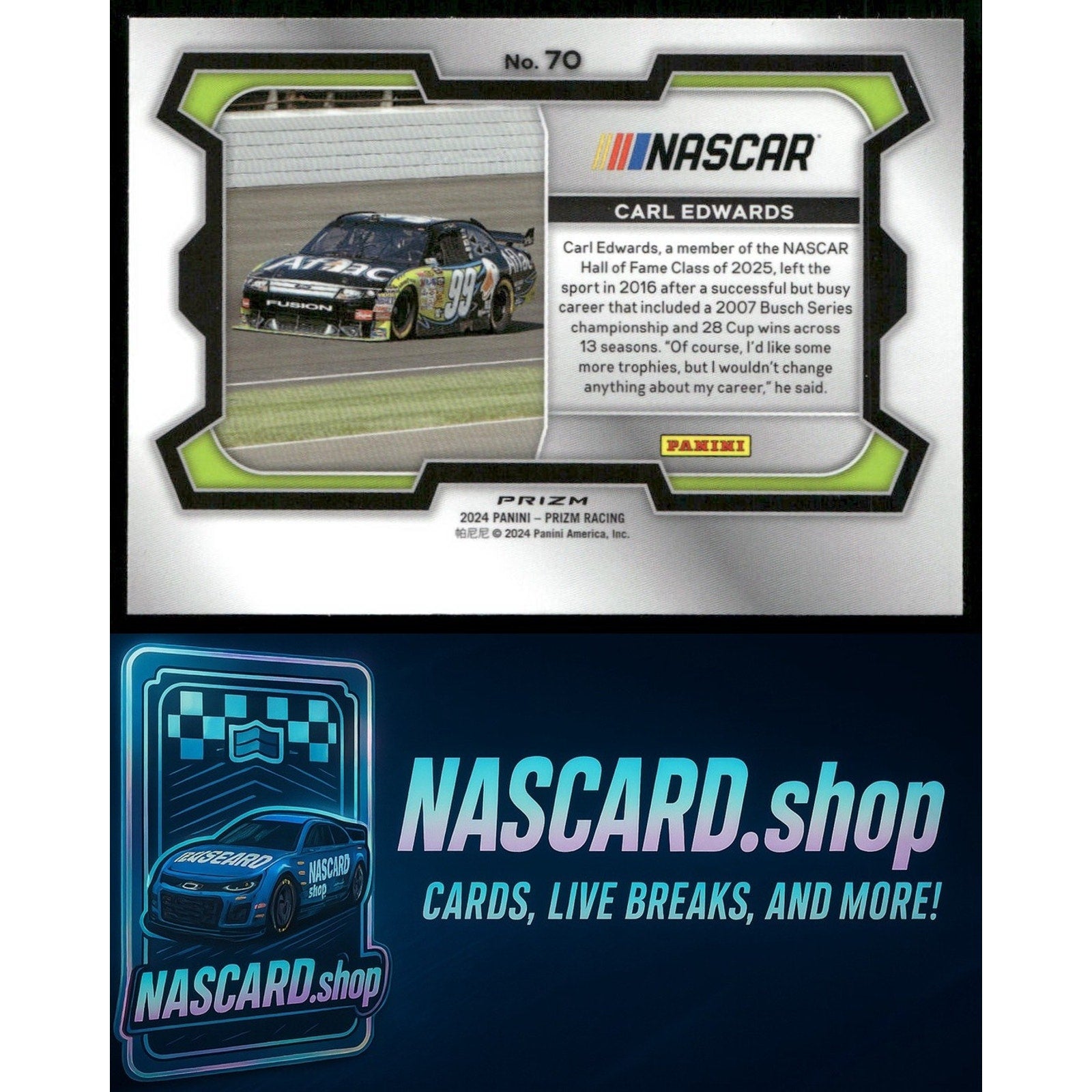 2024 Panini Prizm #70 Carl Edwards White Sparkle - NASCARD.shop