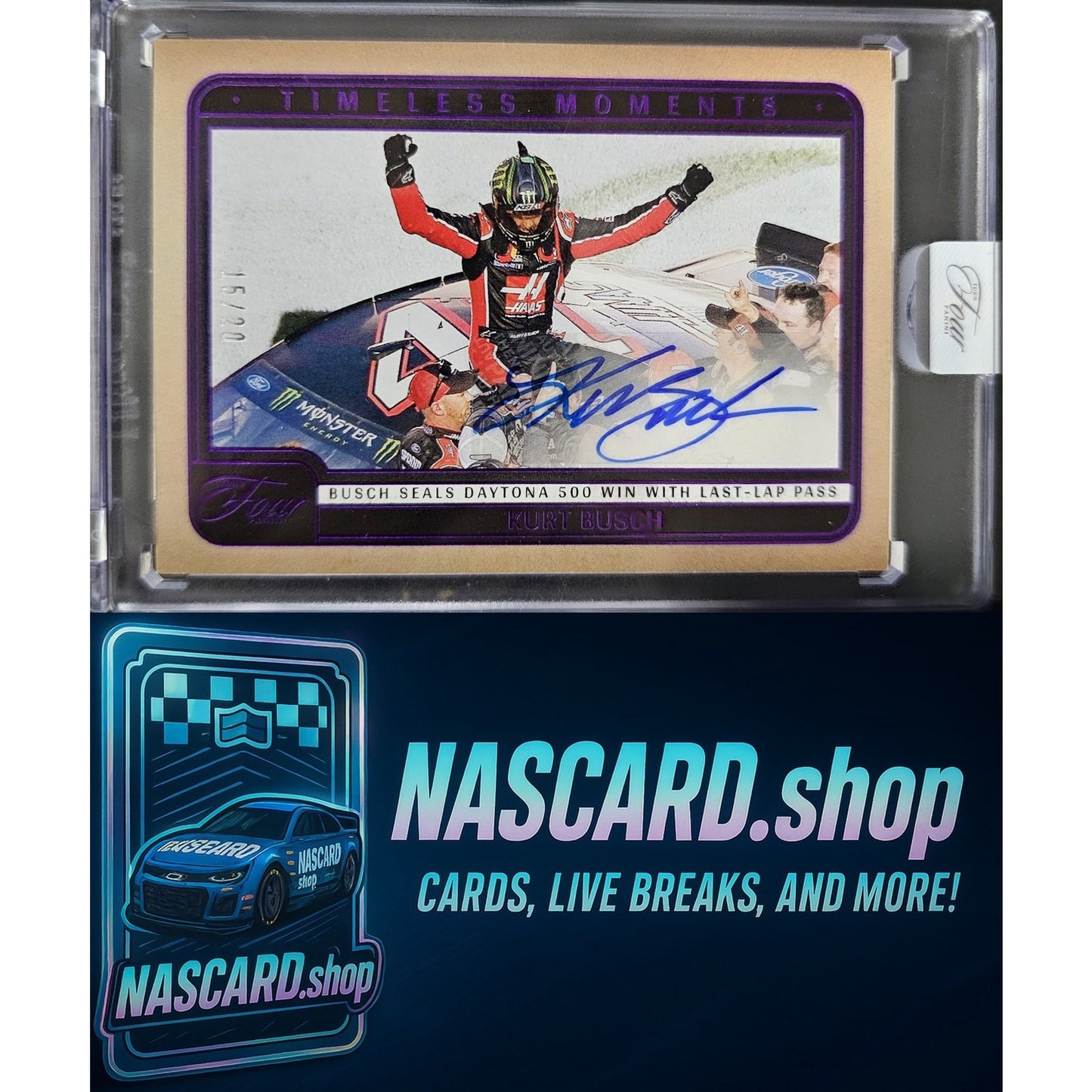 2025 Panini Turn Four #TM-KBS Kurt Busch Timeless Moments Purple #/20