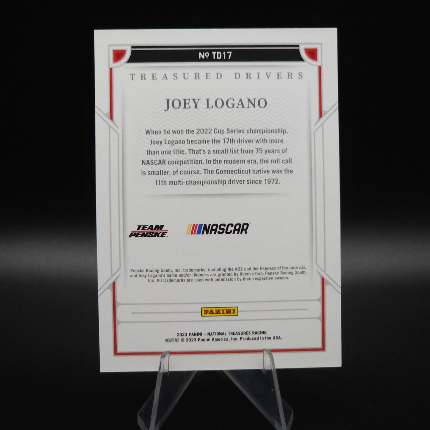 2023 Panini National Treasures - Treasured Drivers #TD17 Joey Logano /25 - NASCARD.shop