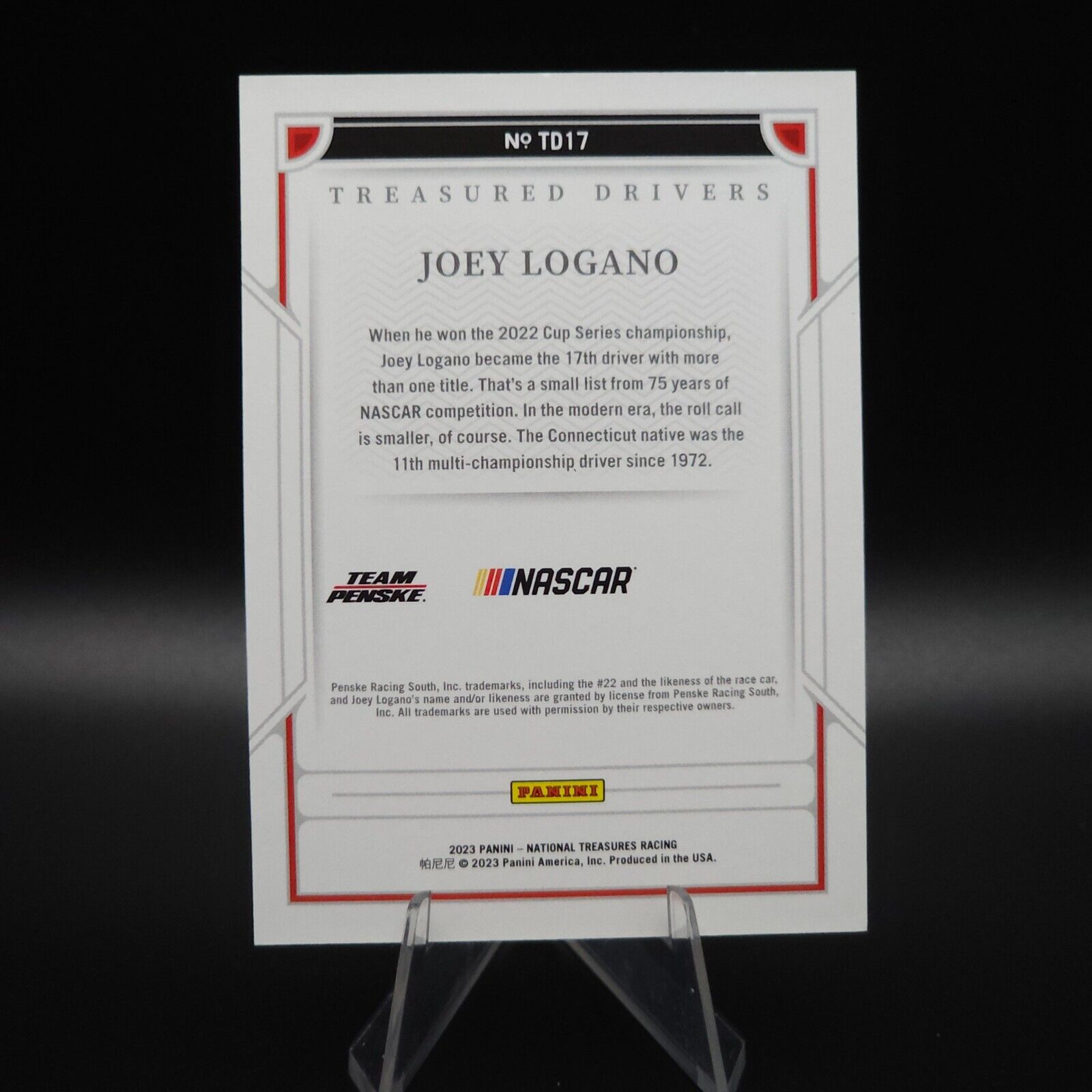 2023 Panini National Treasures - Treasured Drivers #TD17 Joey Logano /25 - NASCARD.shop