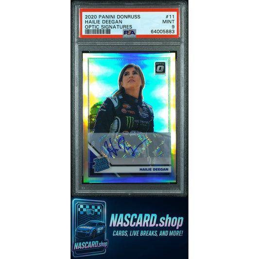 2020 Donruss Racing Optic Signatures Rated Rookie Holo Hailie Deegan /99 PSA 9