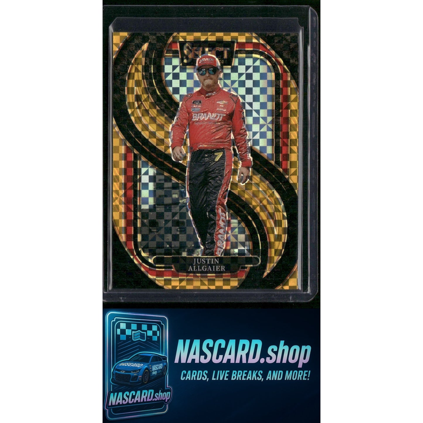 2025 Select Racing #283 Justin Allgaier Trackside Power Plaid Gold Prizms #/13 - NASCARD.shop