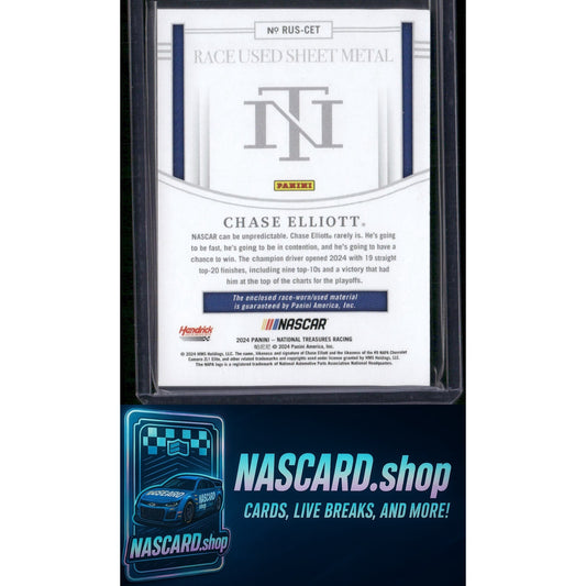 2024 Panini National Treasures #RUS-CET Chase Elliott Race Used Sheet Metal #/99 - NASCARD.shop