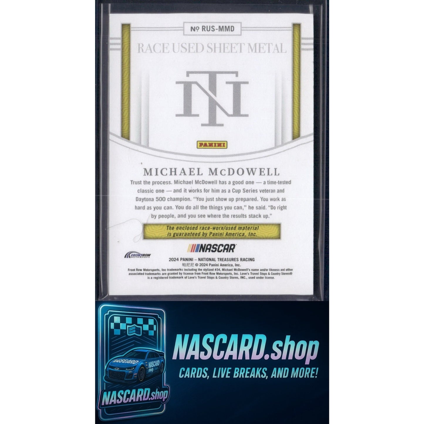 2024 Panini National Treasures Michael McDowell Race Used Sheet Metal #/99 - NASCARD.shop