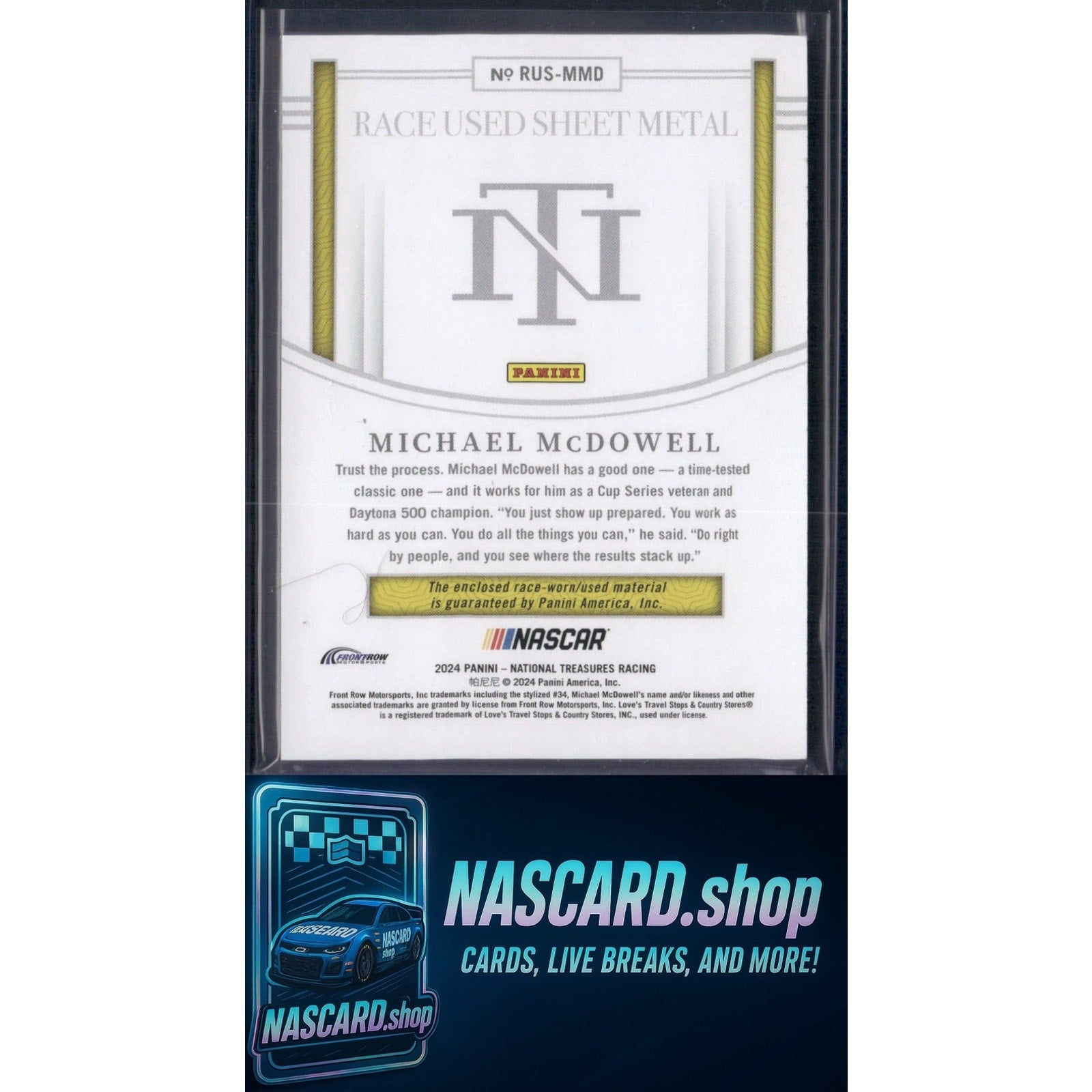 2024 Panini National Treasures Michael McDowell Race Used Sheet Metal #/99 - NASCARD.shop