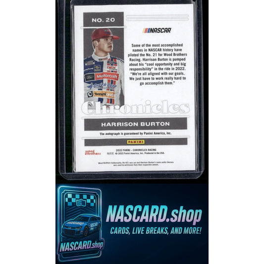 2022 Panini Chronicles #20 Harrison Burton Chronicles Autographs - NASCARD.shop