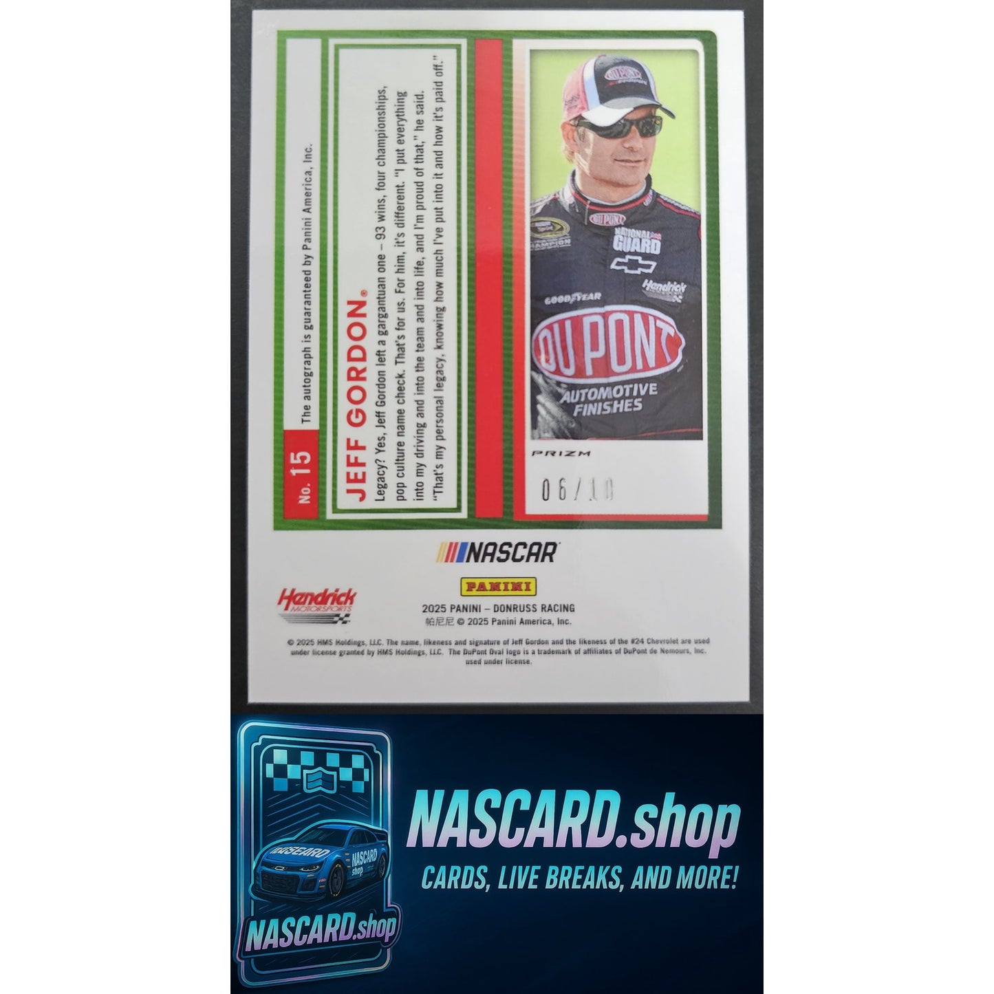 2025 Donruss #15 Jeff Gordon Optic Signatures Gold Velocity #/10