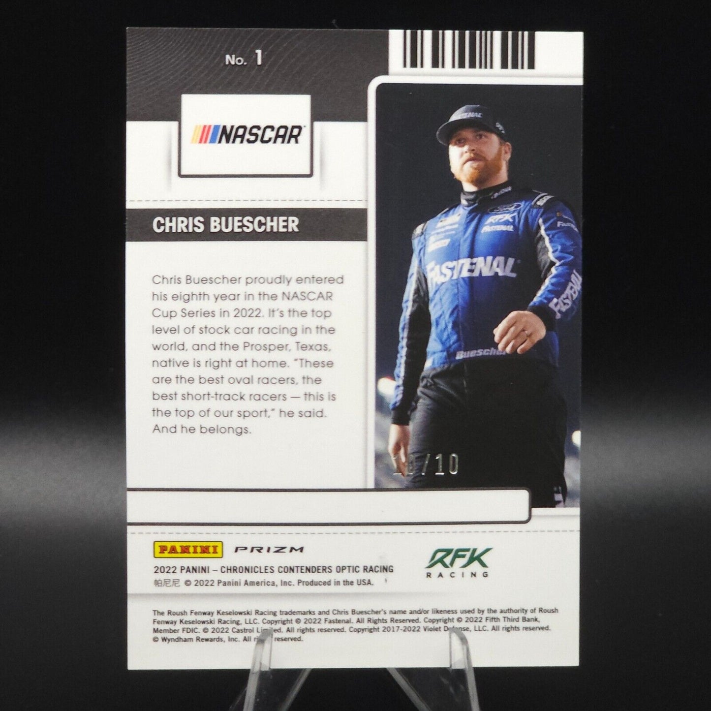 2022 Panini Chronicles - Contenders Optic Gold Prizm #1 Chris Buescher /10 - NASCARD.shop