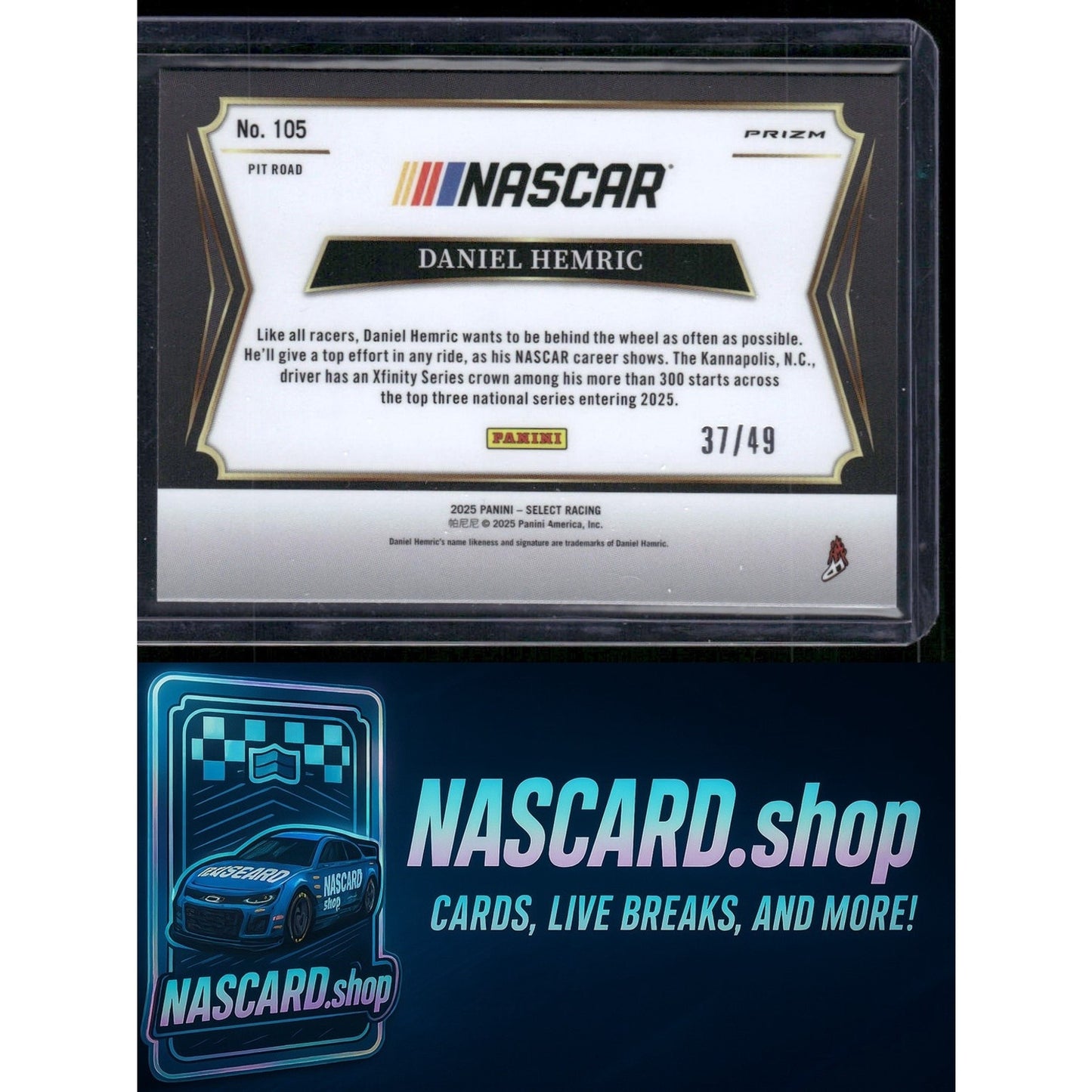 2025 Panini Select #105 Daniel Hemric Orange Prizms #/49