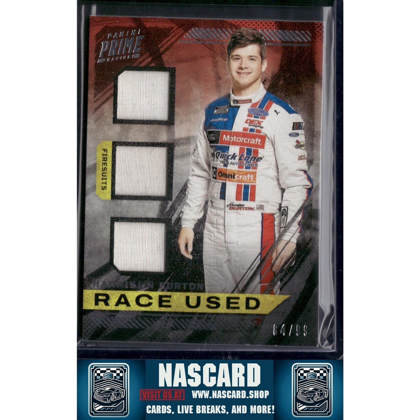 2023 Panini Prime #RUT-HBU Harrison Burton Race Used Trios Firesuits #/99 - NASCARD.shop