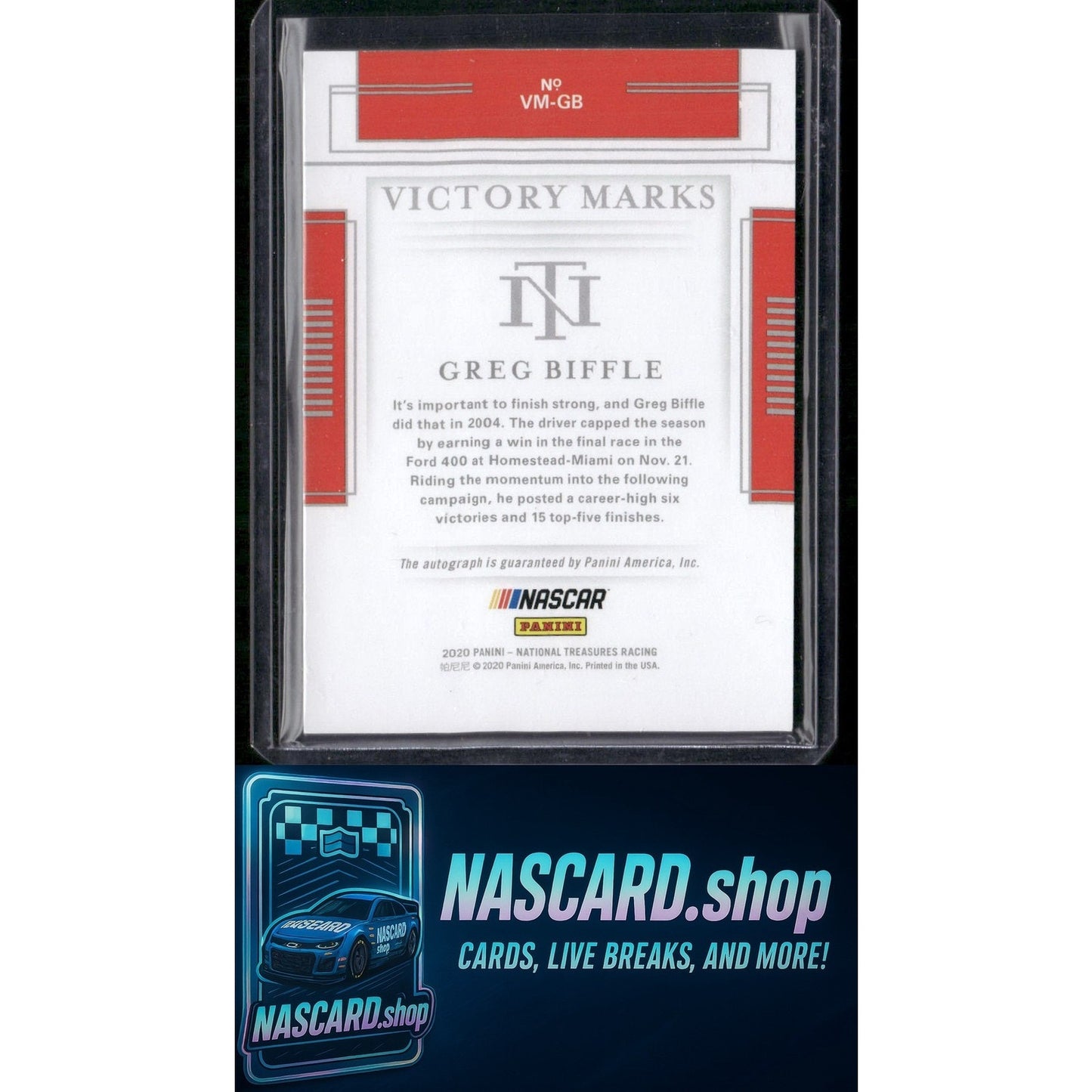 2020 Panini National Treasures #VM-GB Greg Biffle Victory Marks Holo Silver #/15 - NASCARD.shop