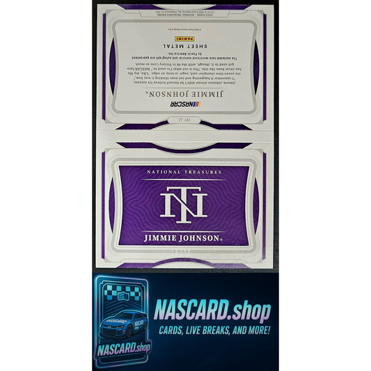 2022 National Treasures Jimmie Johnson Jumbo Sheet Metal Signature Booklet #/25