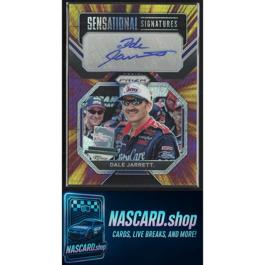 2023 Prizm Dale Jarrett Sensational Signatures Hyper Prizm Purple Yellow #/25