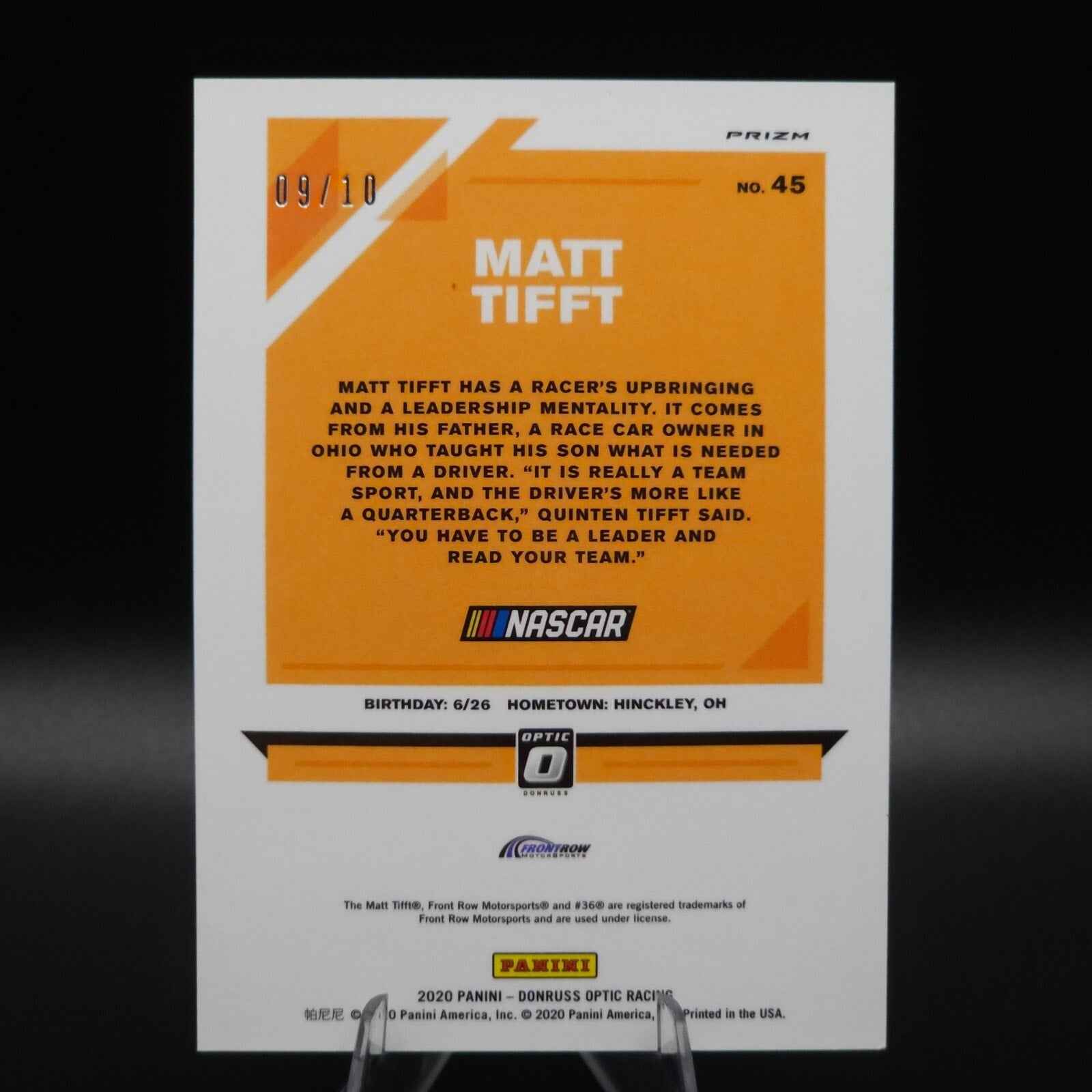 2020 Panini Donruss NASCAR - Optic Matt Tifft #45 Gold Prizm /10 - NASCARD.shop