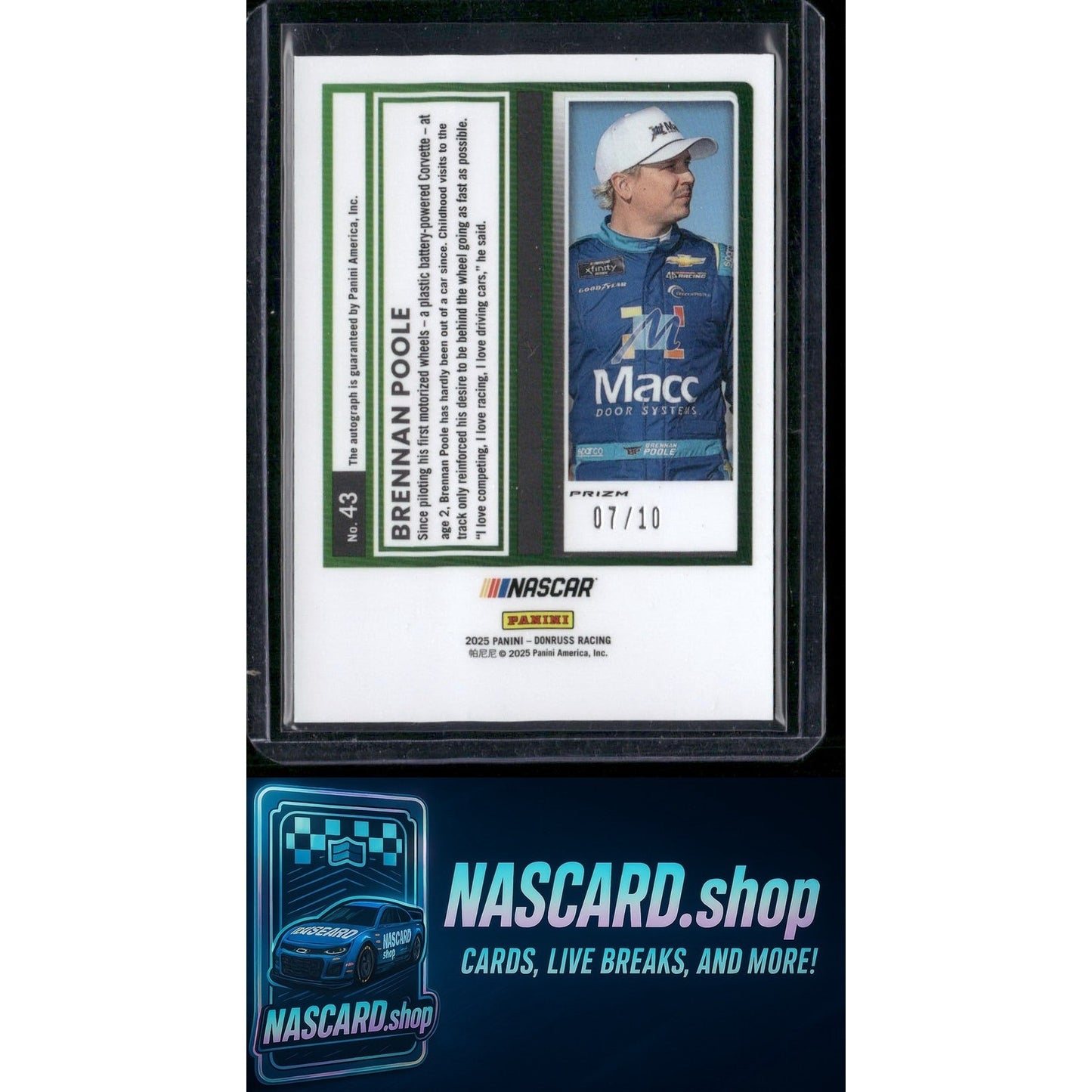 2025 Donruss #43 Brennan Poole Optic Signatures Gold #/10 - NASCARD.shop