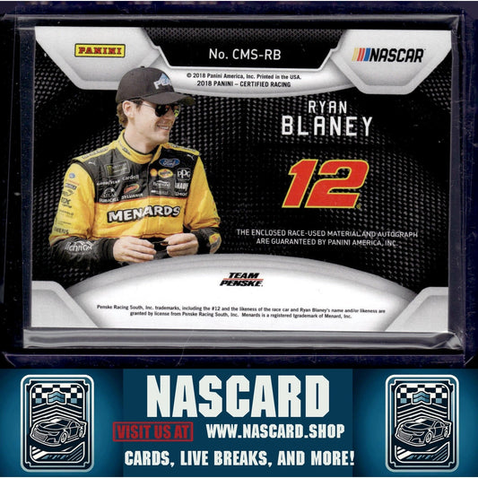 2018 Panini Certified Ryan Blaney Certified Materials Signatures Gold #/12 - NASCARD.shop