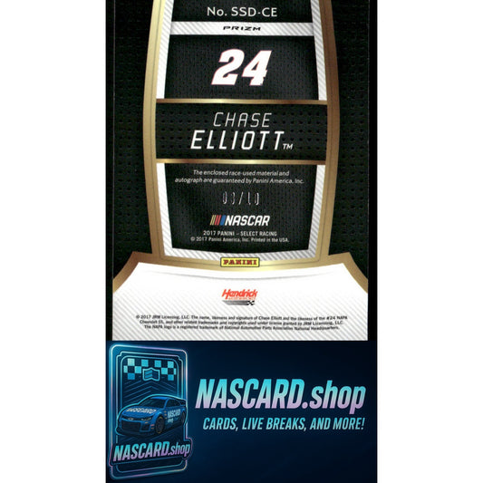 2017 Panini Select Chase Elliott Signature Swatches Duals Gold Prizms #/10 RC