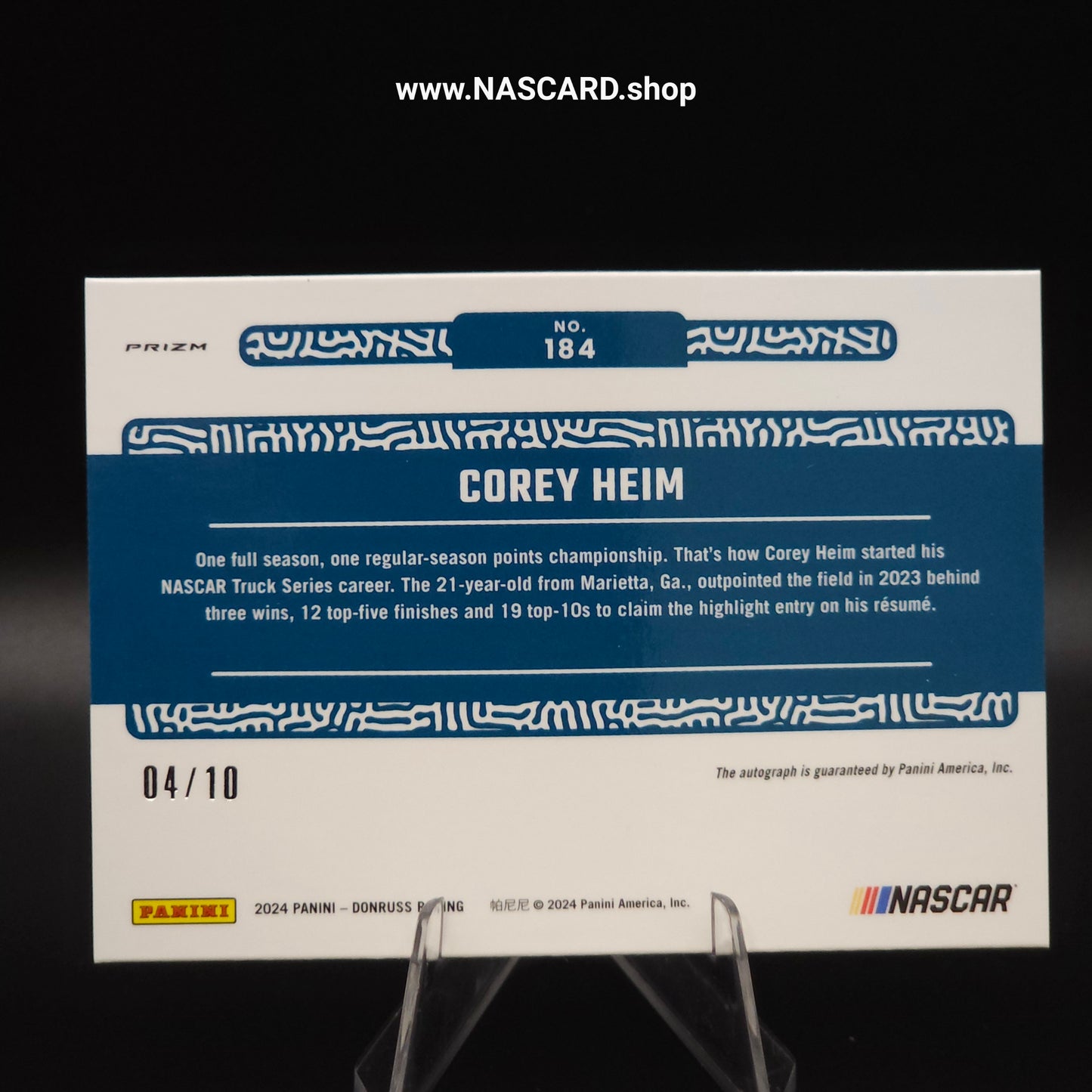 2024 Panini Donruss Season Highlights Autographs Optic Gold Velocity #184 Corey Heim /10