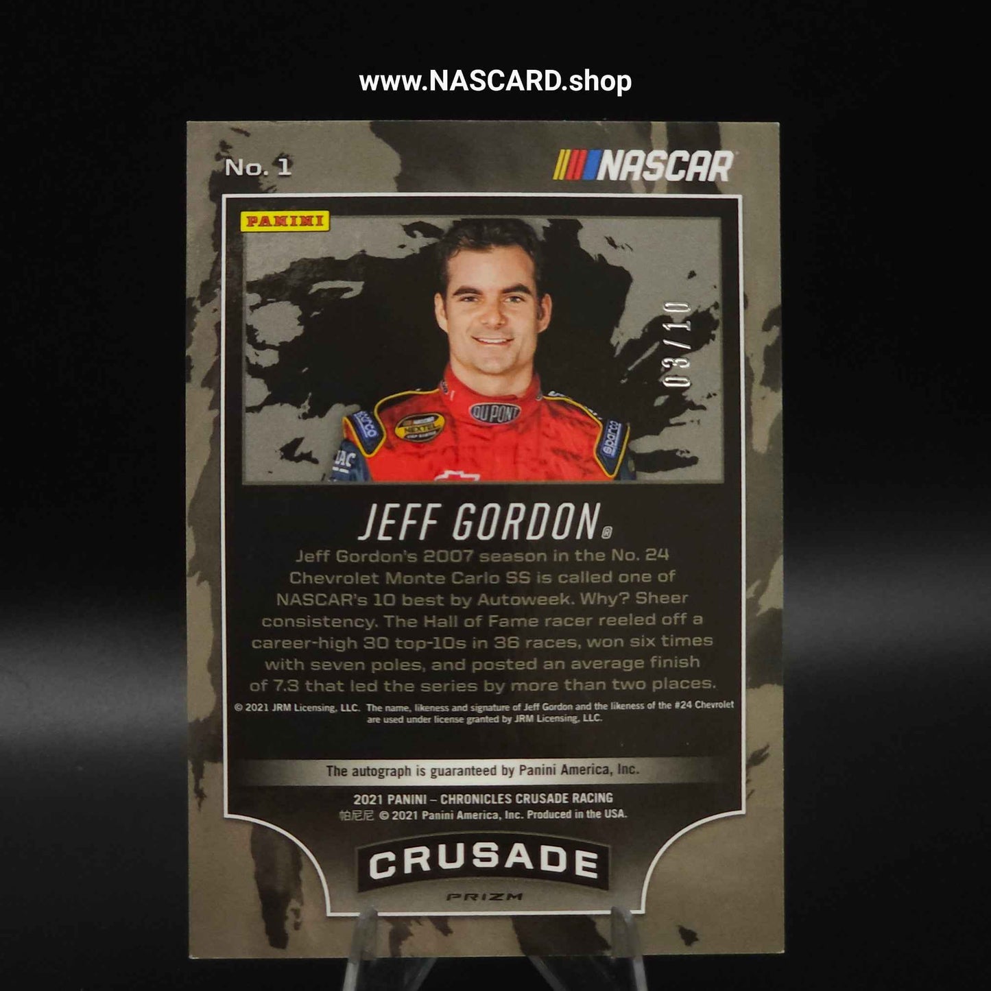 2021 Panini Chronicles Racing Crusade Autographs Gold Prizm #1 Jeff Gordon /10