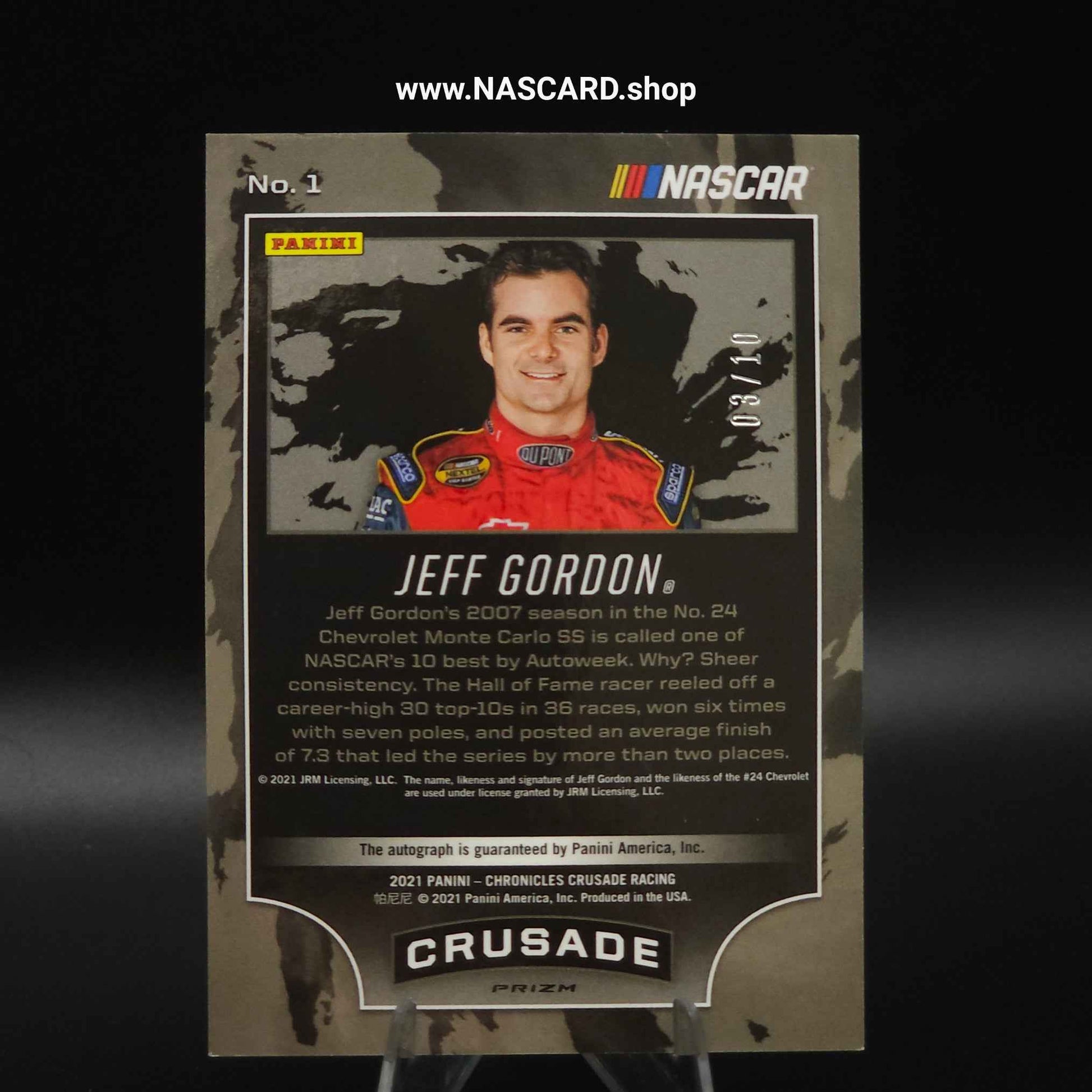2021 Panini Chronicles Racing Crusade Autographs Gold Prizm #1 Jeff Gordon /10