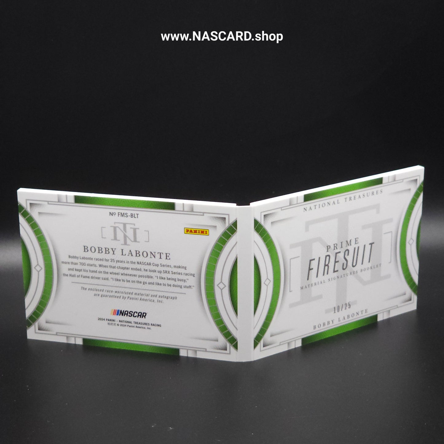 2024 National Treasures Prime Firesuit Signature Booklet Bobby Labonte /25