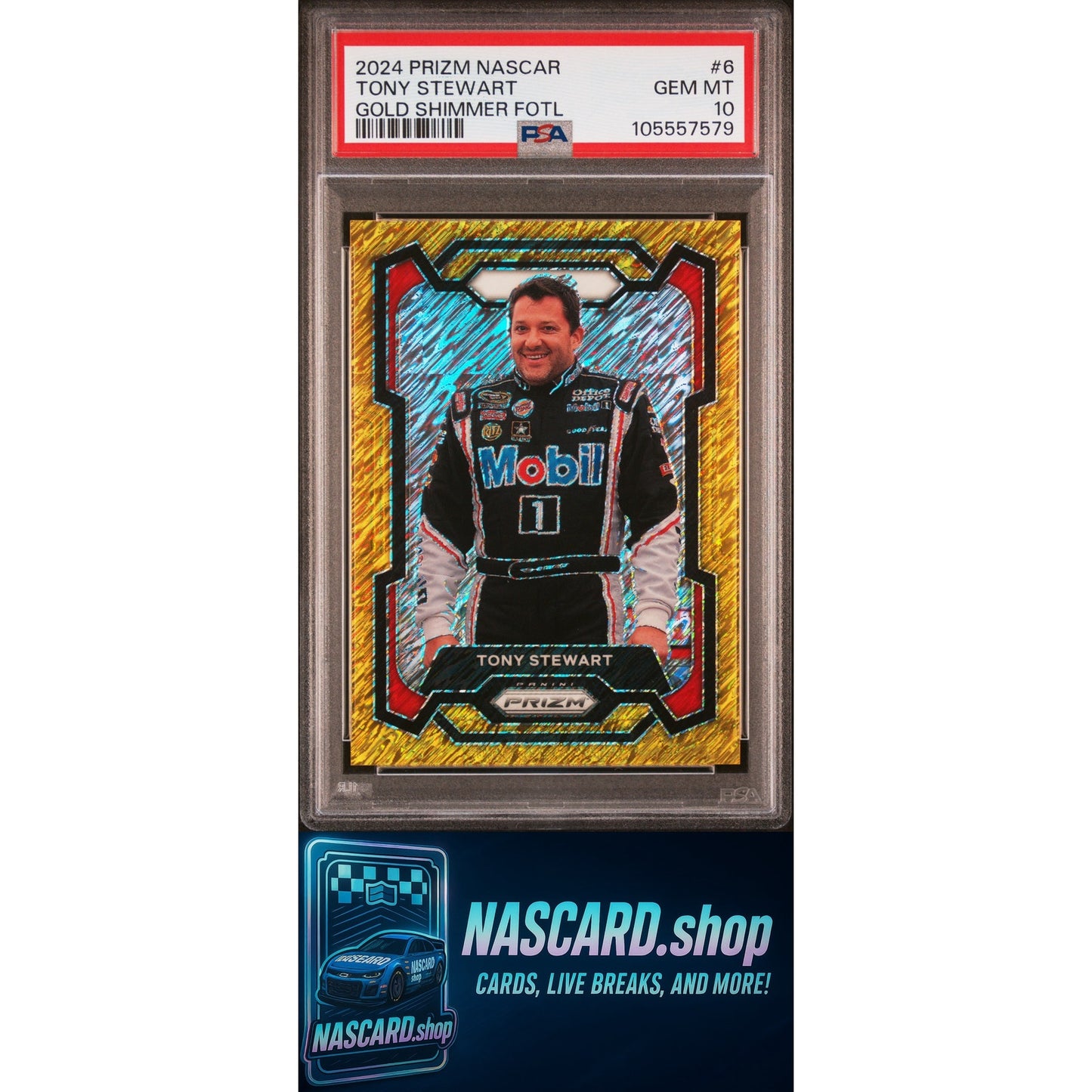 2024 Panini Prizm NASCAR #6 Tony Stewart Gold Shimmer FOTL #1/3 PSA 10 - NASCARD.shop