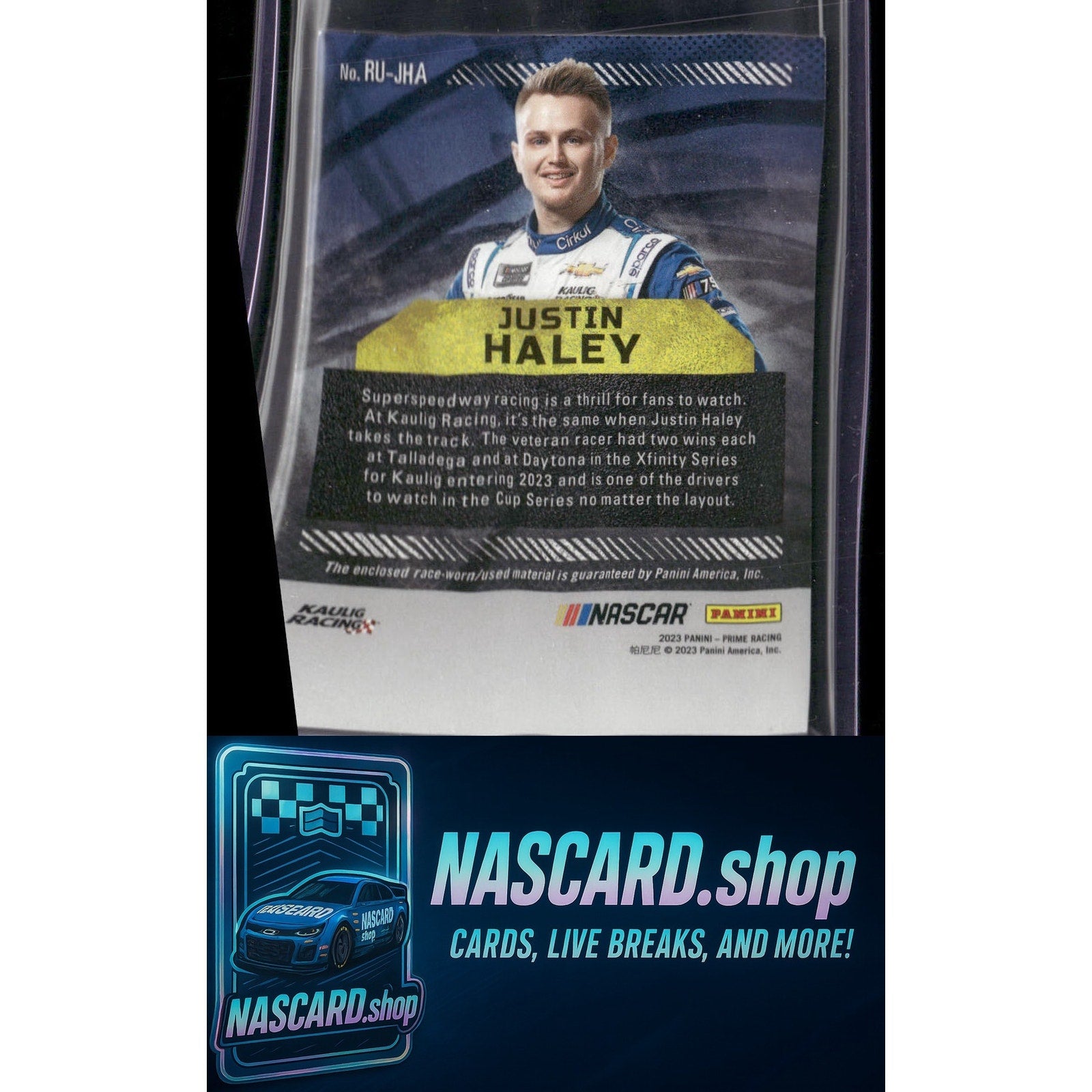 2023 Panini Prime #RU-JHA Justin Haley Race Used Sheet Metal #/99 - NASCARD.shop