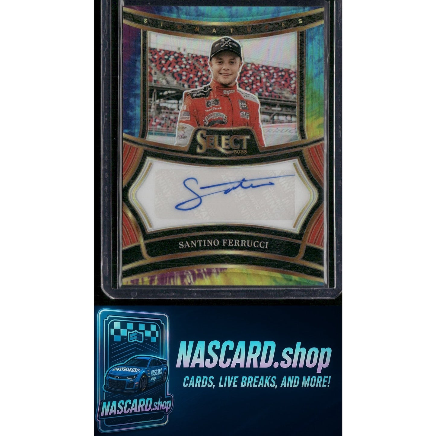 2025 Select Racing #S-SFC Santino Ferrucci Signatures Tie-Dye Prizms #/25 - NASCARD.shop