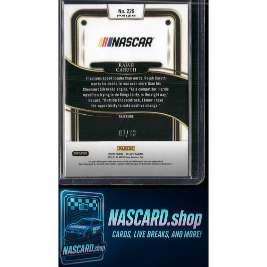 2025 Select Racing #226 Rajah Caruth Trackside Gold Power Plaid Prizms #/13 - NASCARD.shop