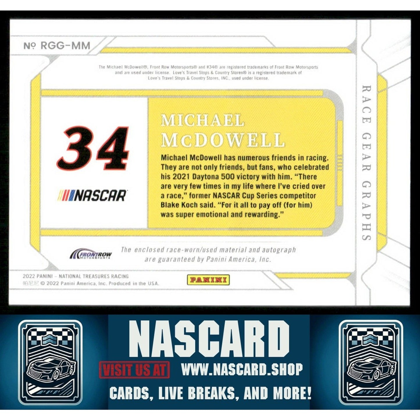 2022 National Treasures Michael McDowell Race Gear Graphs Holo Silver #/49 - NASCARD.shop