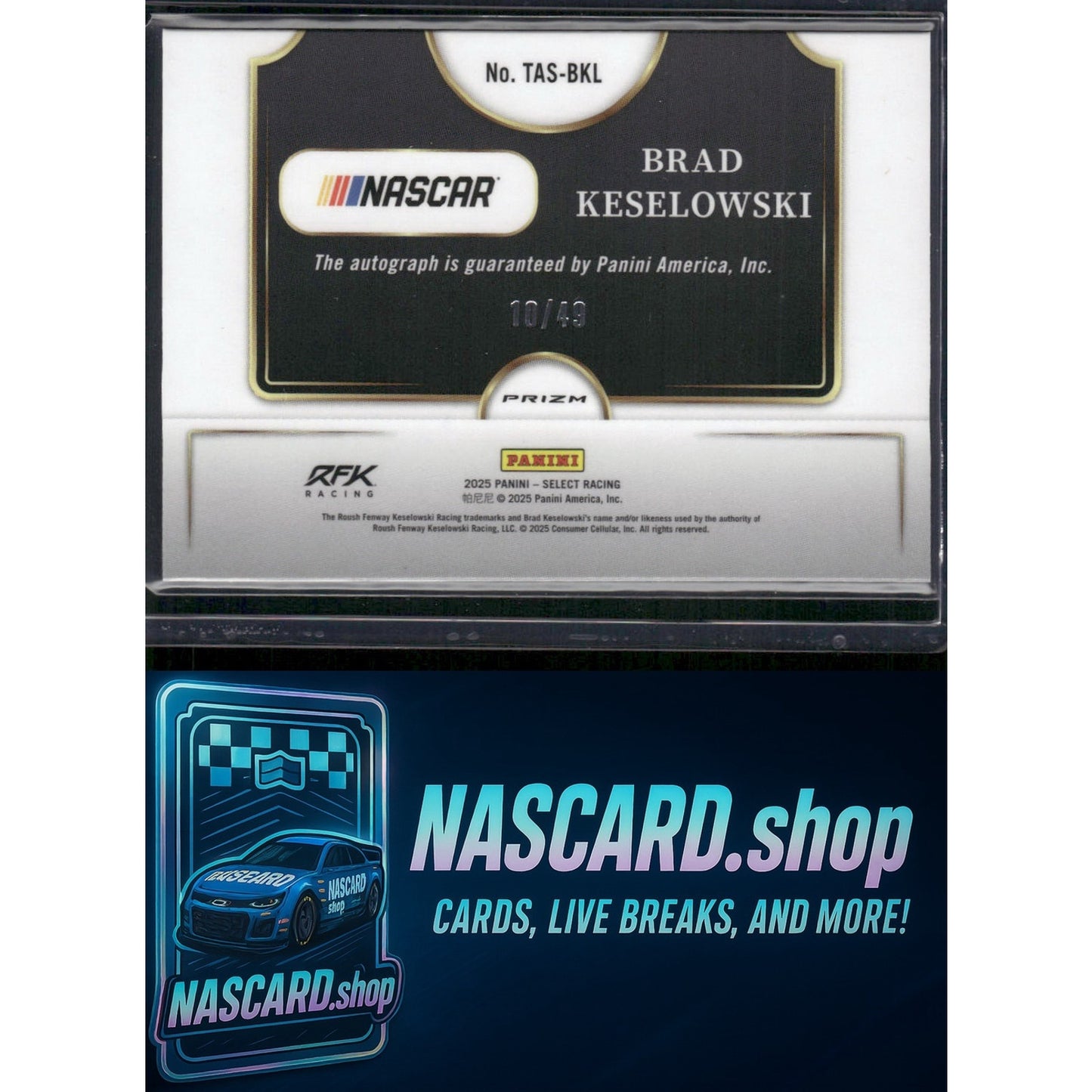 2025 Select Brad Keselowski Trackside Action Signatures Purple Prizms #/49 - NASCARD.shop