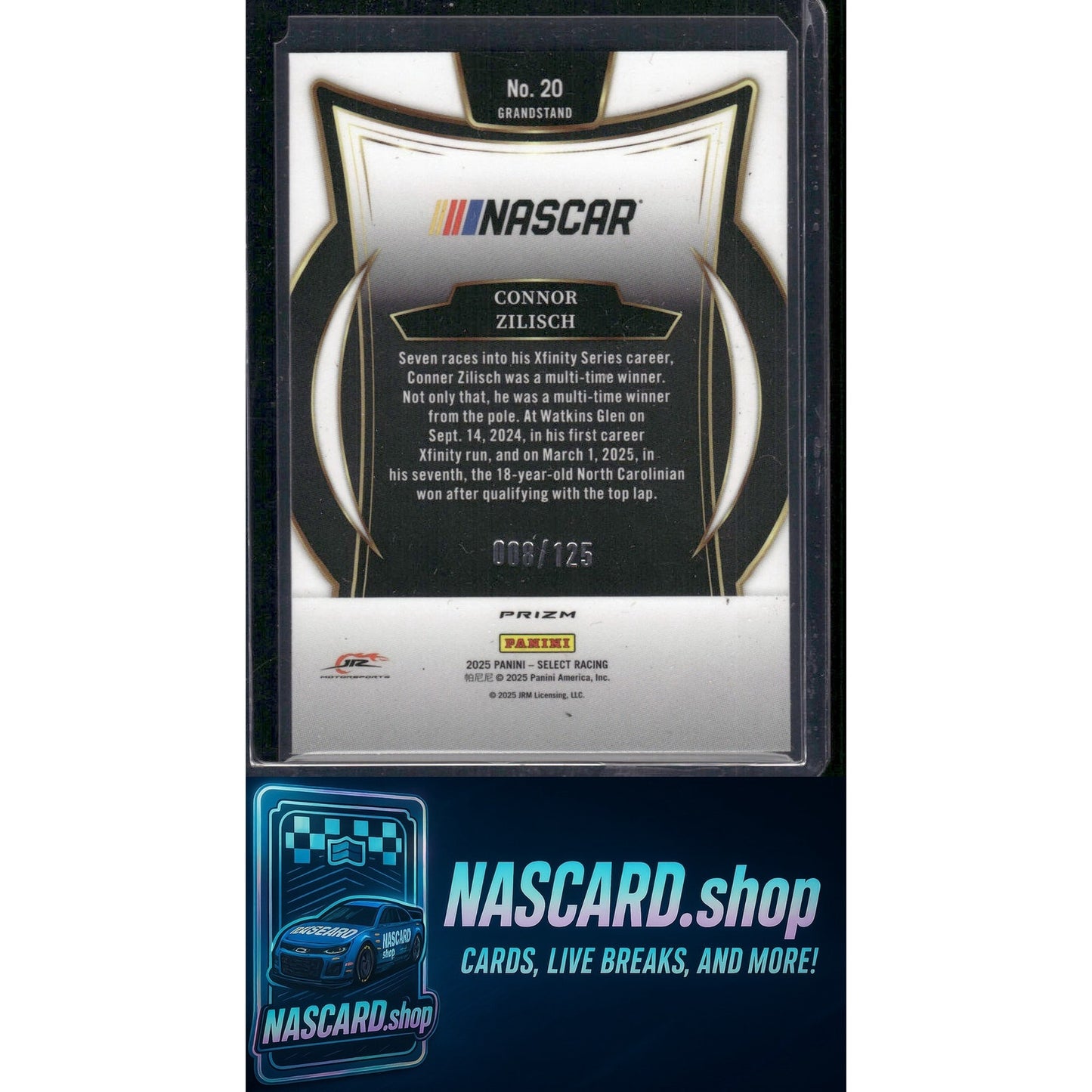 2025 Panini Select Grandstand #20 Connor Zilisch Red Prizms #/125