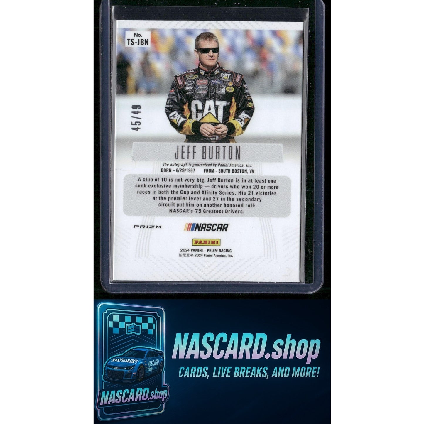 2024 Panini Prizm #TS-JBN Jeff Burton Throwback Signatures Blue #/49 - NASCARD.shop