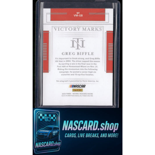 2020 Panini National Treasures #VM-GB Greg Biffle Victory Marks #/25 - NASCARD.shop