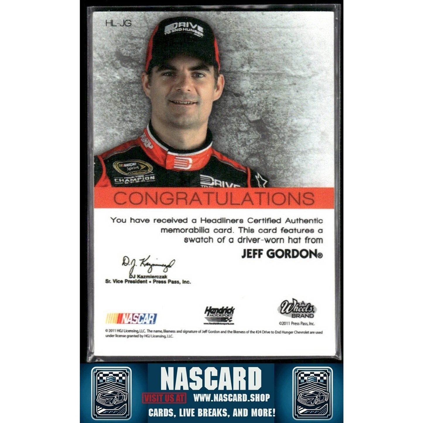 2011 Press Pass Wheels Headliners Driver Worn Hat Jeff Gordon /99 Hendrick Patch