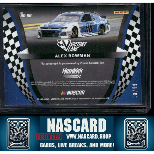 2018 Panini Victory Lane #OA-AB Alex Bowman Octane Autographs Gold #/99 - NASCARD.shop