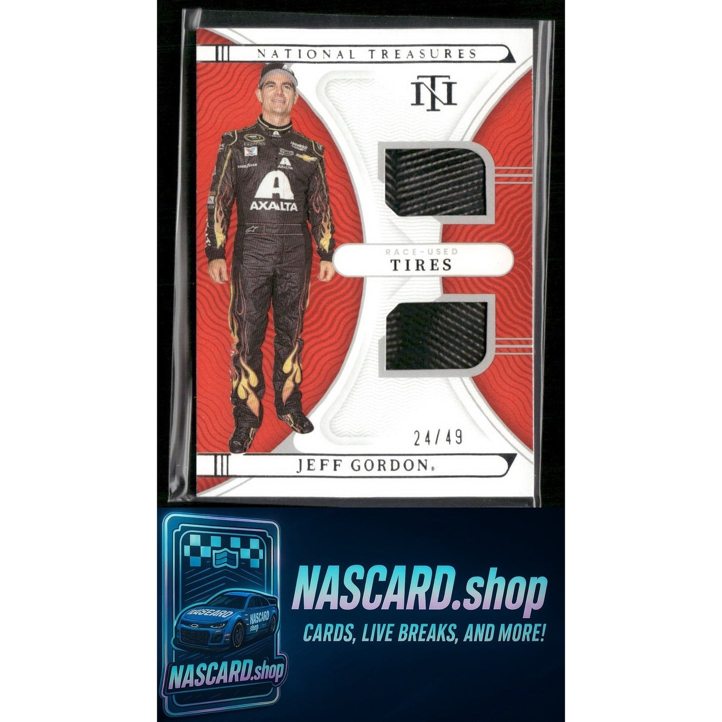 2022 Panini National Treasures #DRU-JGO Jeff Gordon Dual Race Used Tires #24/49 - NASCARD.shop
