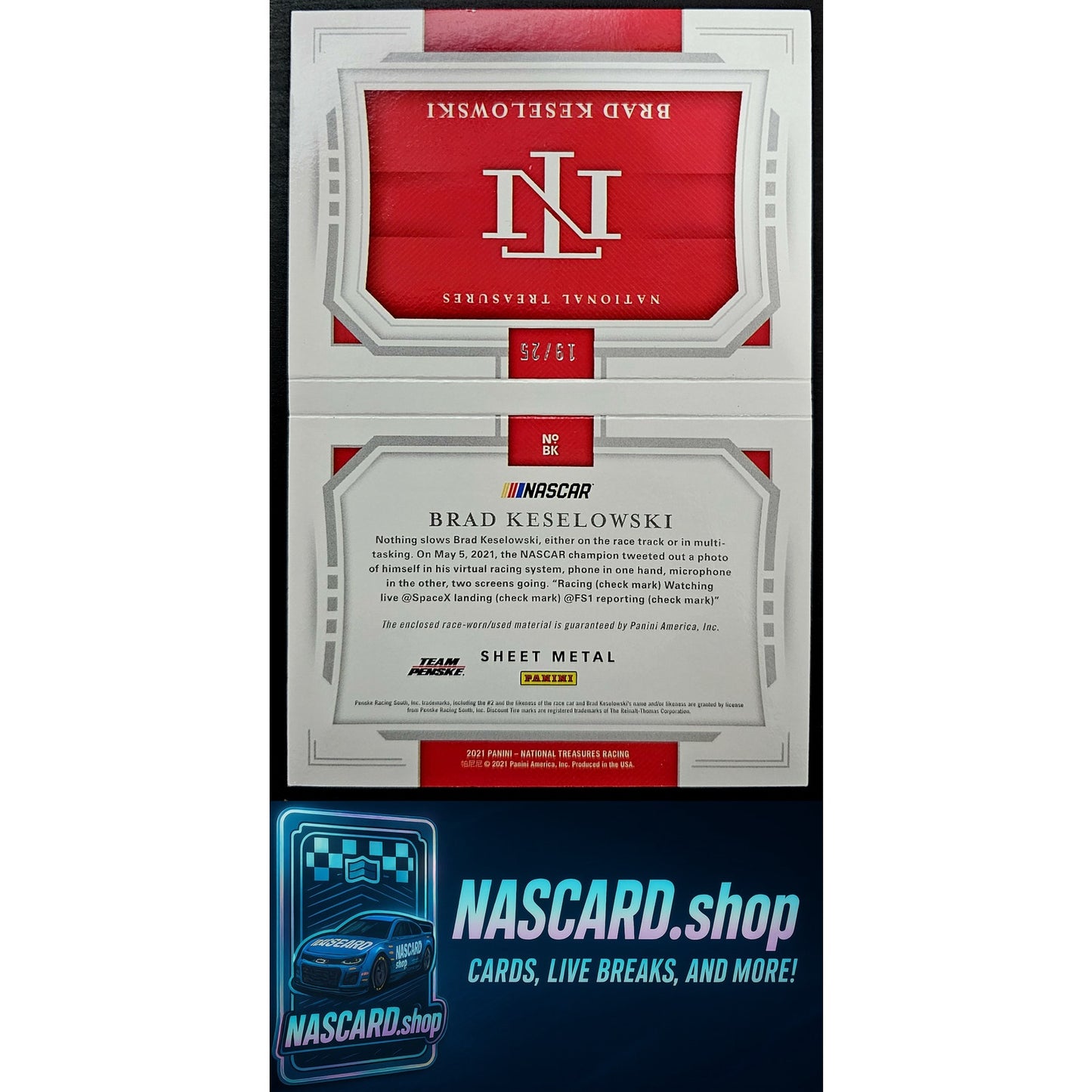 2021 National Treasures Brad Keselowski Jumbo Sheet Metal Booklet Duals #/25