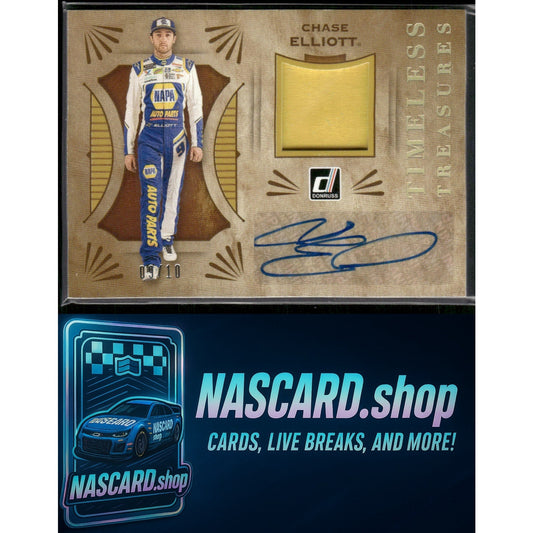 2021 Donruss Chase Elliott Timeless Treasures Material Auto Holo Gold 09/10