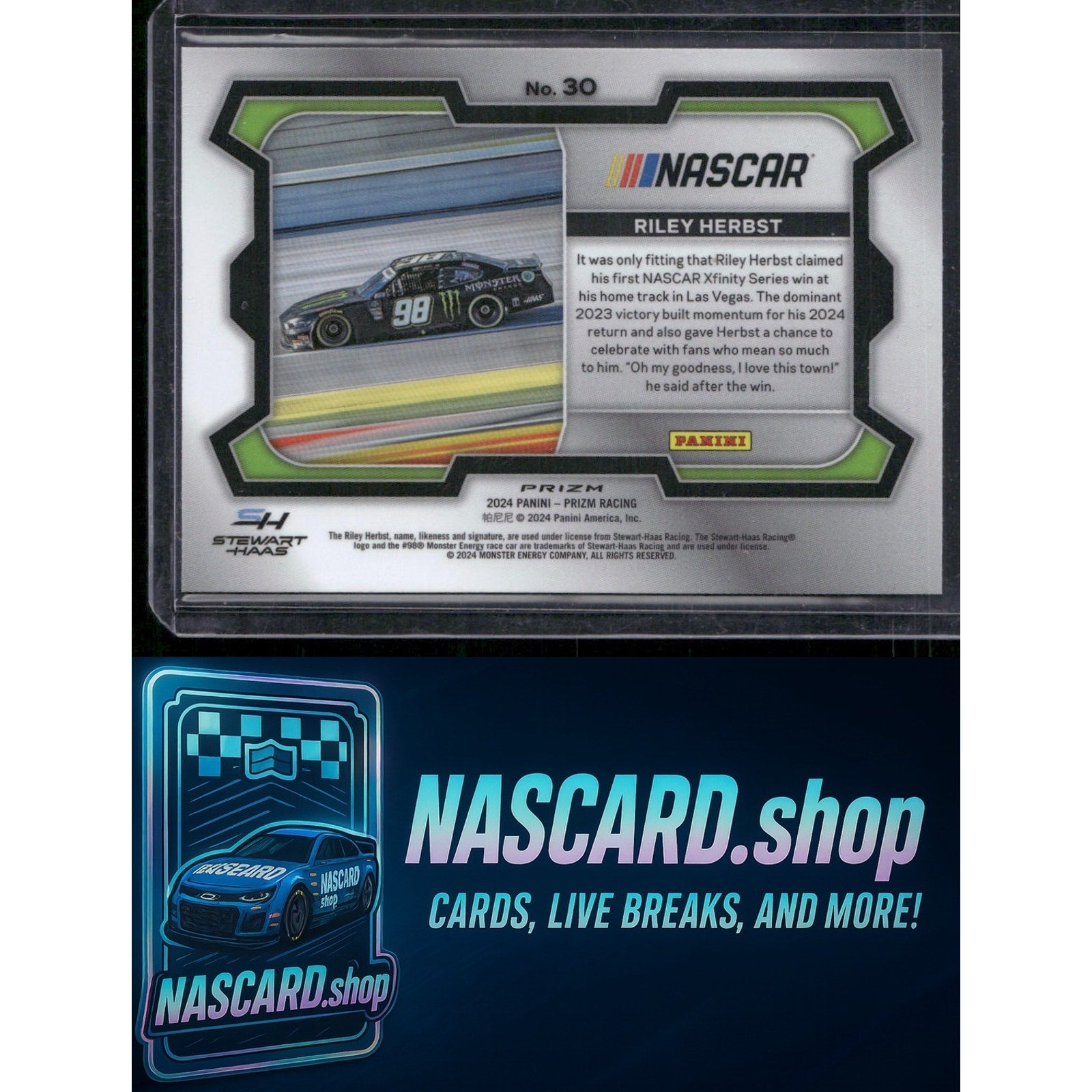 2024 Panini Prizm #30 Riley Herbst White Sparkle - NASCARD.shop