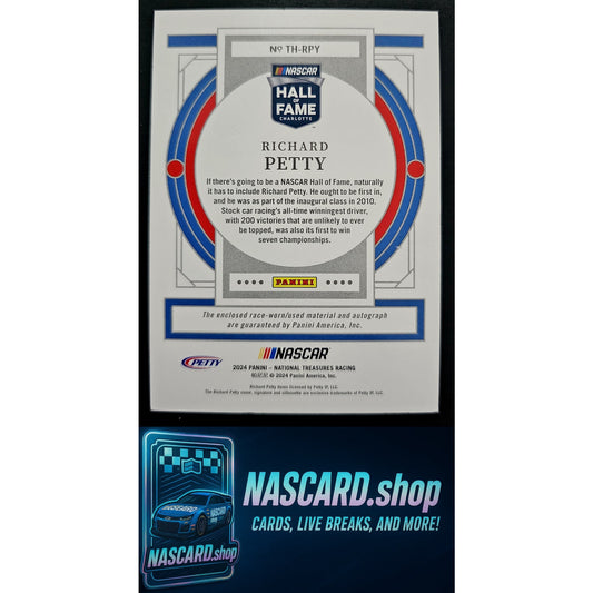 2024 Panini National Treasures Richard Petty Treasures Of The Hall Platinum #1/1 - NASCARD.shop