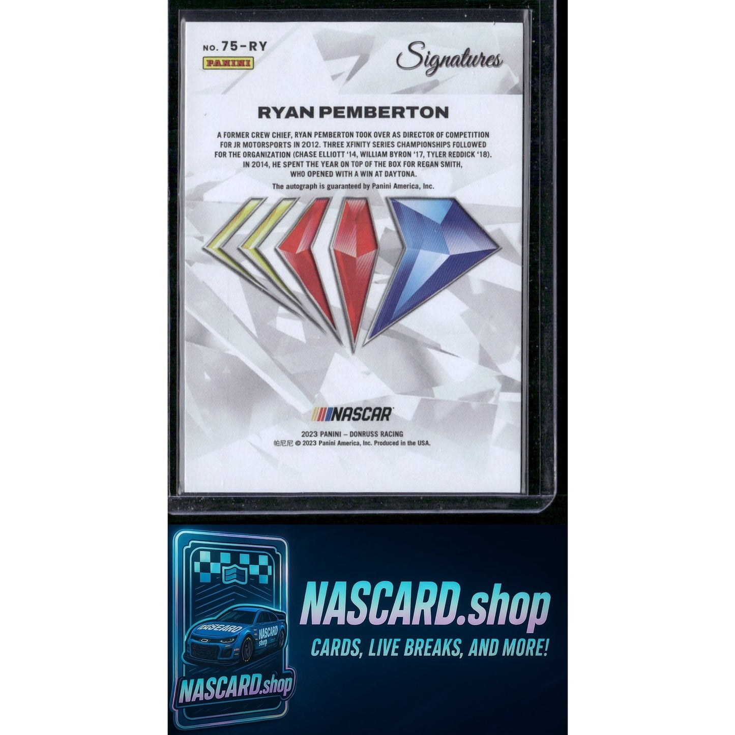 2023 Panini Prizm Ryan Pemberton NASCAR 75th Anniversary Signatures Holo #/75