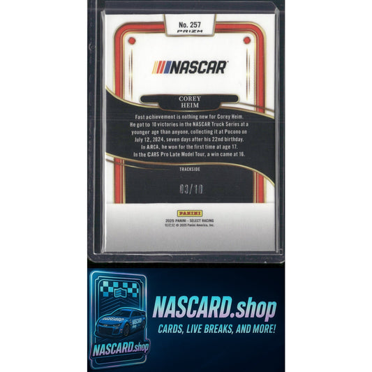 2025 Select Racing #257 Corey Heim Trackside Gold Prizms #/10 - NASCARD.shop