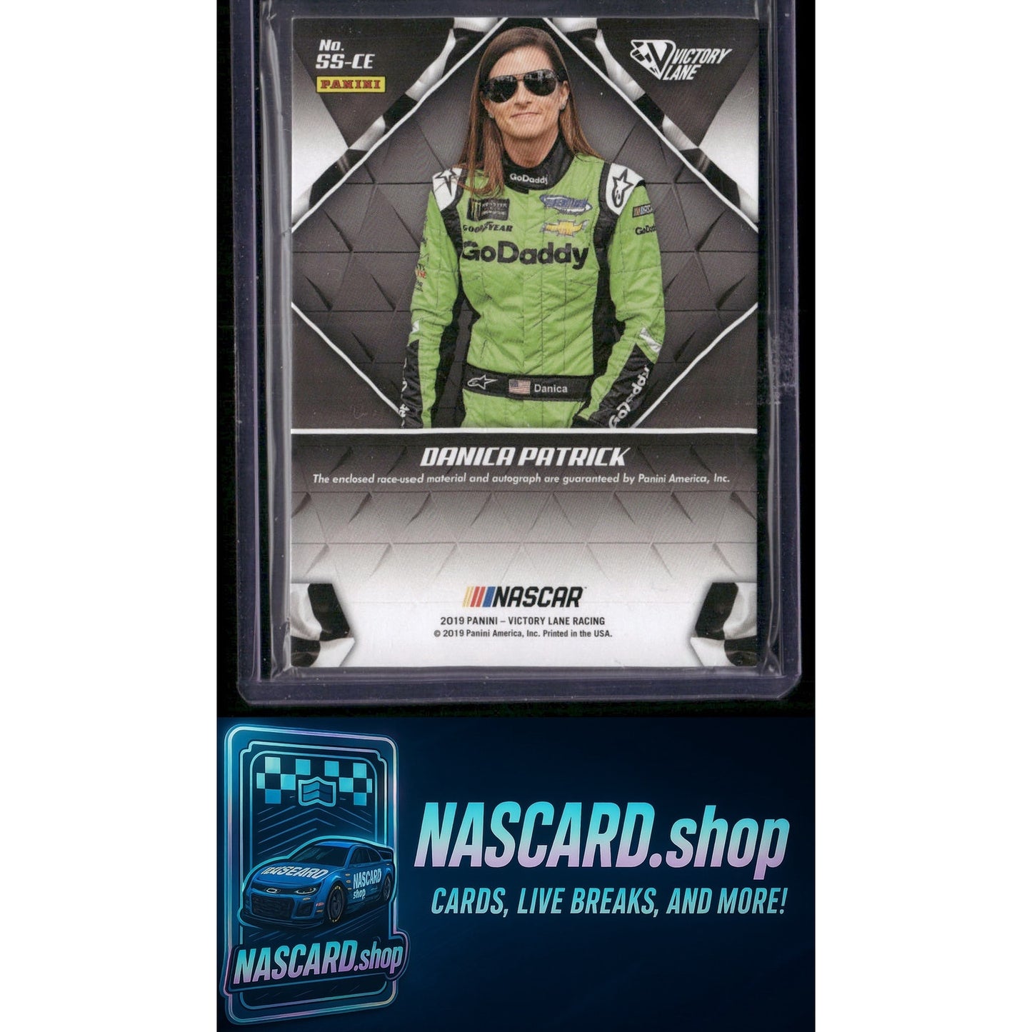 2019 Panini Victory Lane #SS-CE Danica Patrick Signature Swatches Gold #/99 - NASCARD.shop